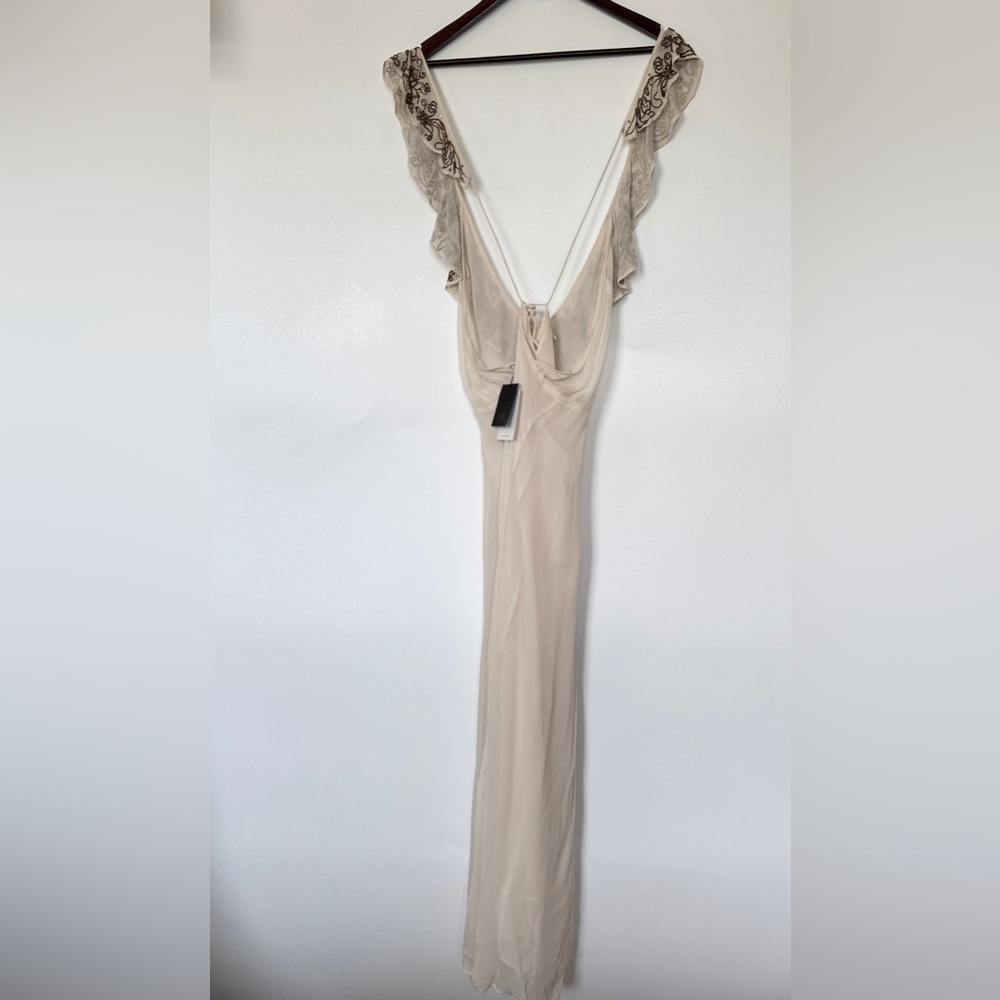 Zara Limited Edition Embroidered Beaded V-Neck Ivory Slip Maxi Dress 7521/652204 - Picture 3 of 15